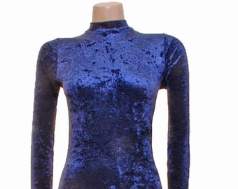 Catsuit Bodysuit Long Sleeves Catsuit Navy Blue Crush Velvet (melanie)