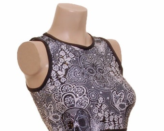 Croptop & Shorts Pole Dance Fitness Wear Top and Shorts Skull Candy Design