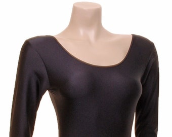 Plus Size Dance Leotard Black Lycra Leotard Long Sleeve (keely)