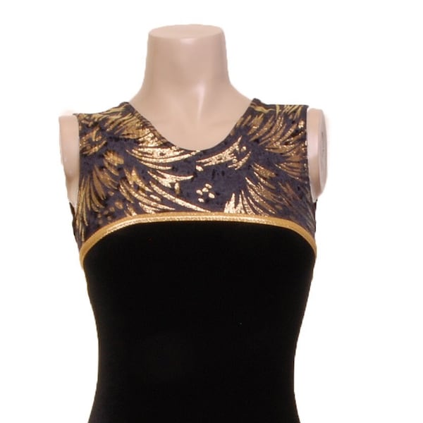 Dance Gym leotard black and gold mix no sleeves limited sizes available