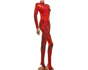 Catsuit Jumpsuit Body mit langen Ärmeln Feuer Design Elsa