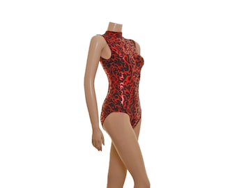 Bodysuit Leotard Red Fire Dragon No Sleeve (POLLY)