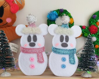 Mickey & Minnie Pastell Glitzer Schneemäuse Ornament, Weihnachtsbaumstrumpf Urlaub, festliches Disney Geschenk Weihnachten, Geschenk für sie Winterdekoration