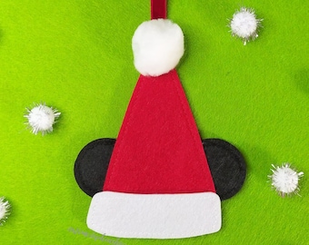 Mickey Santa Hat Christmas Ornament Felt for Christmas Tree, Christmas hat keychain, Christmas Mickey Head