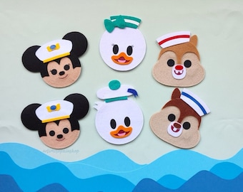 Disney Cruise Felt Magnets, Mickey and Minnie, Chip and Dale, Donald and Daisy Sailor friends, Sea Magnets Cruise Ship Stateroom Doors Decor