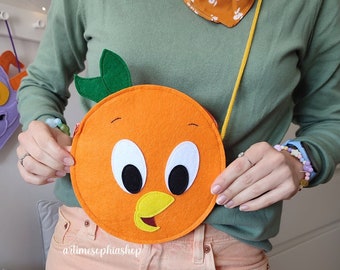 Orange Bird Bag, Handmade Felt Disney Crossbody bag, Disney bound outfit, Orange citrus bird Epcot Festival Flowers and Garden