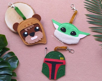 Grogu, Baby yoda, Ewok and Boba Fett Star wars inspired Keychain or Hanging Home Decor, Star Ways characters Handmade felt bag charm