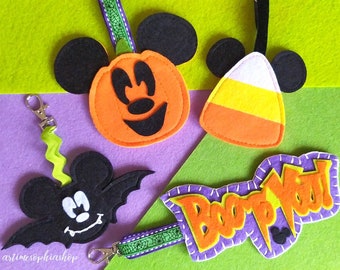 Mickey Halloween Candy Corn, Mouse Bat, Boo to You Disney Halloween Party, Mickey Pumpkin Keychain, Home Hanging Decor, Halloween bag charm