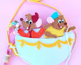 Gus and Jaq Cinderella in Tea Cup purse, Disney Princess bag handmade, Princess Bound Costume