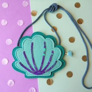 Ariel Princess Muschel Portemonnaie Disney, Filz Muschel handgemachte Tasche, Disney Umhängetasche für Kinder, Meerjungfrau Tasche Pailletten