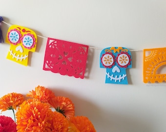 Halloween Coco inspired banner, Dia de los Muertos Mexican Garland Skull Home Decor, Papel Picados garland ofrendas Day of the Dead