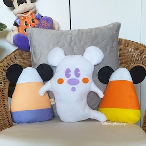Pillow Mickey Ghost and Candy Corn Handmad Felt, Spooky Home Decor Disney Halloween, Decorative Pillow