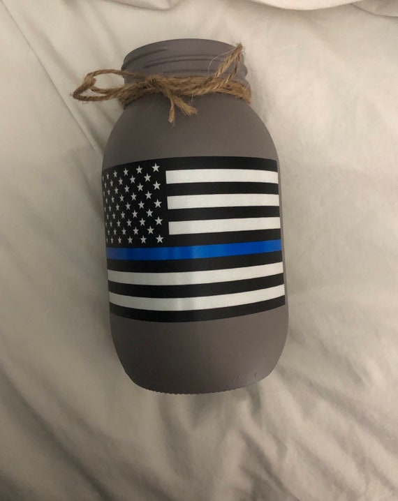 Mason Jar Decor Thin Blue Line Blue Line Mason Jar Law Etsy