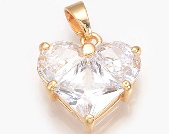 Dainty Heart Pendant, Micro Pave Cubic Zirconia Charm, 18k Gold Plated, Gold Findings, DIY Jewelry Making Supplies,Bracelet Charms,SY020