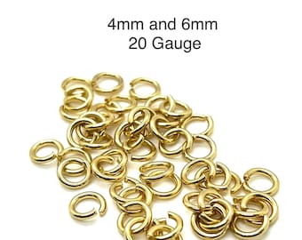20 Gauge 6mm or 4mm Shiny 18k Gold Plated Jump Rings,Gold Findings,DIY Jewelry Making Supplies,Brass Thick Strong Jump Rings,Components