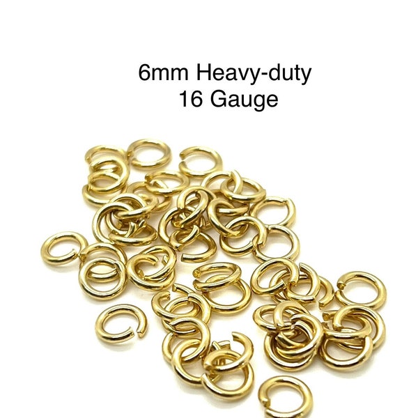 Bulk 6mm Real 18k Gold Plated 16 gauge Shiny Heavy Duty Jump Rings, Gold Findings, DIY Jewelry Making Supplies, Strong Thick  Jumpring