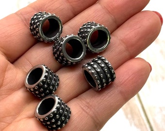 Polka Dot Stainless Steel Large Hole Bead, European Charm Bracelet Bead, Crafting Components, Antique Silver Bead, DIY Findings, SS056