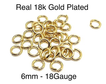 6mm 18Gauge Jump Rings, 20 Units,  Shiny Real 18k Gold Plated Findings,DIY Jewelry Making Supplies,Thick Strong Jumpring, Components,G007-JR