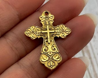 Large Ornate Christian Cross,Antiqued 18k Gold Plated,Findings,Jewelry Making Supplies,Catholic Pendant,Religious Charms,AG006