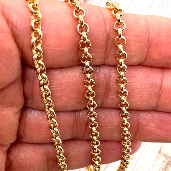 3.5mm Shiny Gold Rolo Chain, 18k Gold Plated High Quality Belcher Chain, Hypoallergenic, Gold Findings, Dainty,Minimalist Chain for Necklace