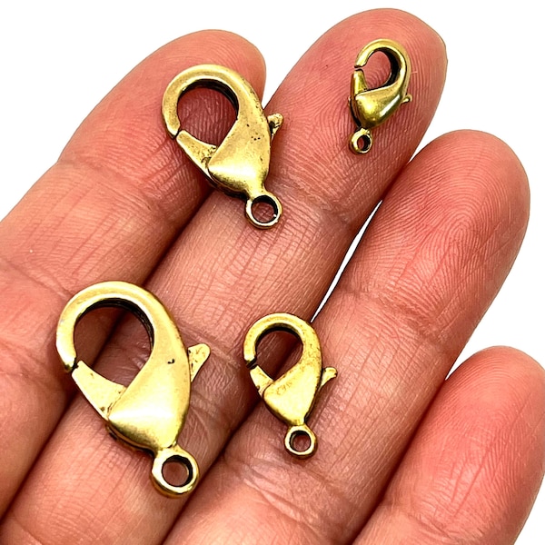 Antique Gold Plated Lobster Clasp, Gold Findings, DIY Jewelry Making Supplies, Wholesale Bulk Jewelry Components, Trigger Clasp, Brass Clasp