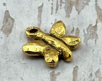 Artisan Butterfly Boho Charm,Antiqued 18k Gold Plated Findings,Small Rustic Pendants,Insects,Animal Charms,Nature Jewelry Component, AG126