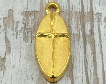 Heavy Large Cross Charm,Satin Gold Plated,Vintage Style Gold Findings,DIY Jewelry Making Supplies,Catholic Medals,Cross Pendant,ST288