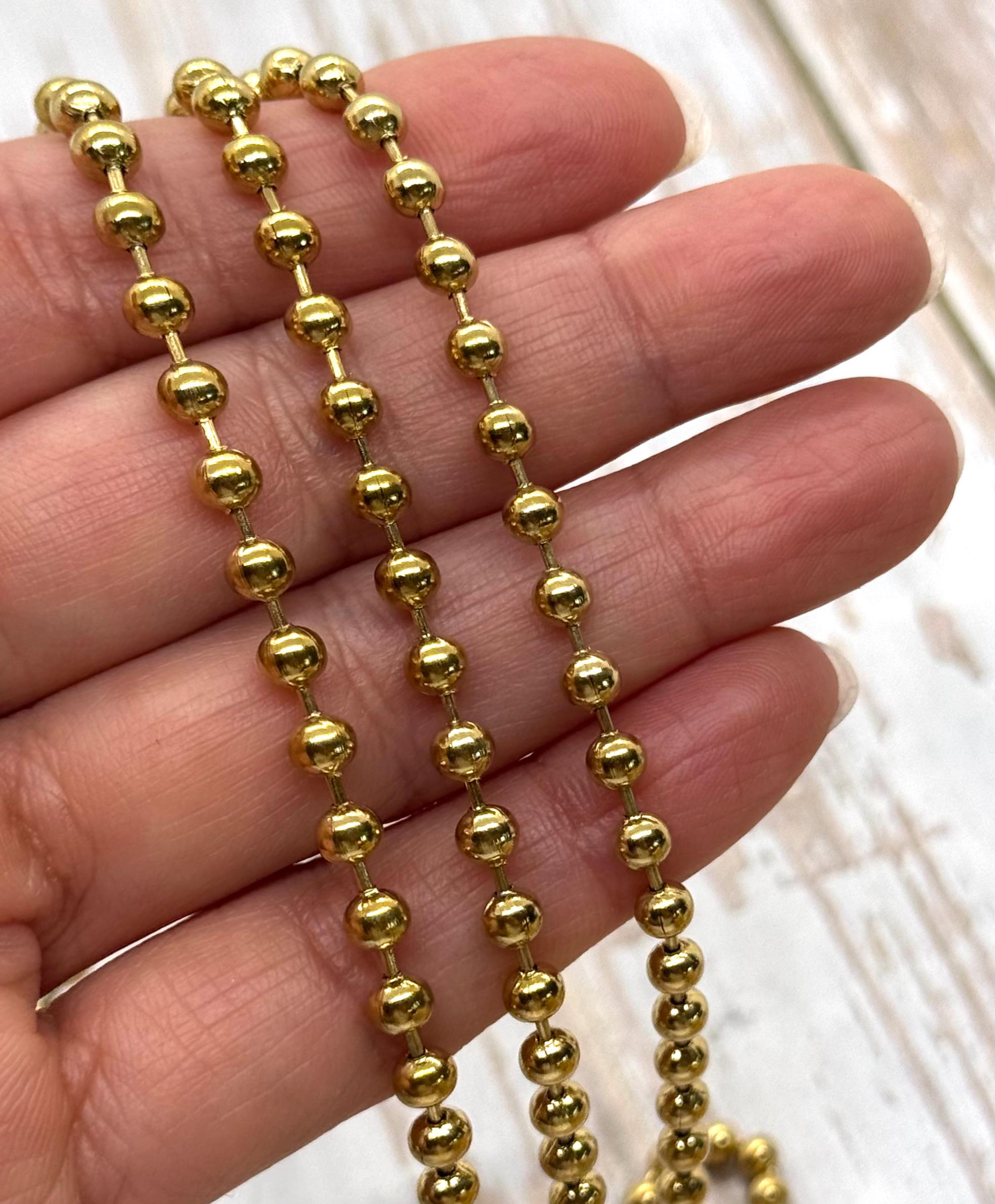 Men’s 316L Stainless Steel Ball Bead Chain Necklace – Silver/Gold Tone – 6/8/10/12mm – Custom Length 16-40 Inch