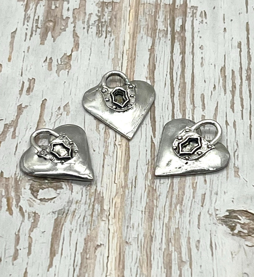 Soldered Padlock Heart Pendant, Heart Charm, Silver Heart, Handmade, 1