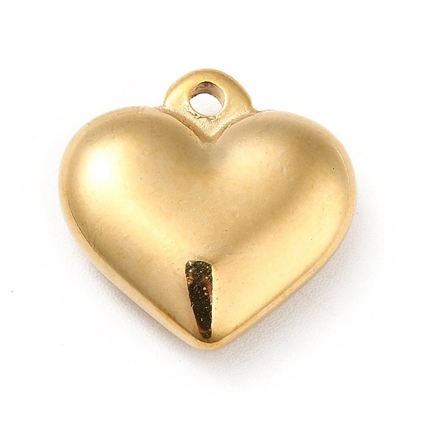 Puffy Heart Charm, Real 18k Gold Plated,Stainless Steel,Shiny Gold Pendants,DIY Jewelry Making Supplies,Boho Charms,Gold Findings Components