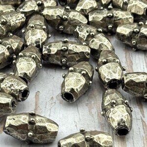 Large Artisan Oval Dotted Barrel Spacer Beads, Antiqued Pewter Boho Findings, Hammered Metal Beads,Rustic Organic Components,Silver,PT500 image 9