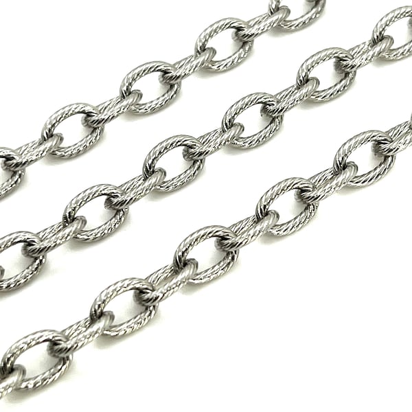 Thick Large Chunky Stainless Steel textured Cable Chain,Silver Chain,Non tarnish Findings,unsoldered chain,Jewelry Making Supplies, Findings