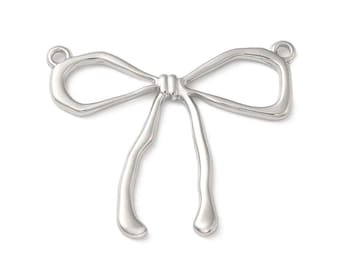 Open Bow Large Charm Connector,Stainless Steel,Silver Pendant,DIY Jewelry Making Supplies,Charm Necklace,Ribbon Bow Component,SS027