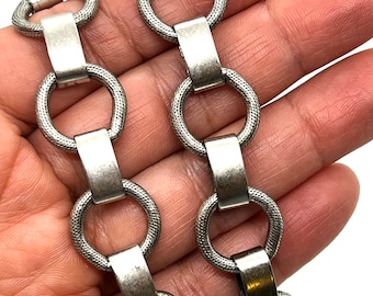 Large Thick Antiqued Pewter Textured Chain, Silver Findings, DIY Jewelry Making Supplies, Chunky Chain by the Foot,Bulk Components,P006-CH