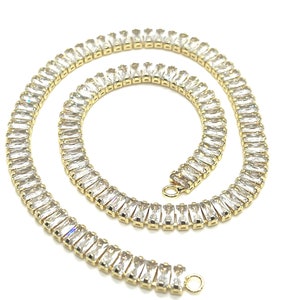 CZ Brass Micro Pave clear Cubic Zirconia Link Chain 18k Gold Plated, Chunky Chain, Chain by the foot, DIY Jewelry finding supplies, Necklace