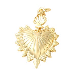 Sacred Heart Shiny 18k Gold Plated Pendant, Findings, DIY Jewelry Making Supplies, Love,Spiritual,Catholic Charm, Jesus, Holy Heart, Milagro