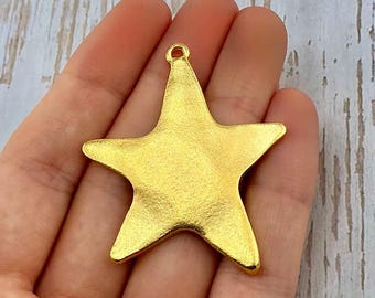 X-large Rounded Star Pendant,Artisan,Satin 18K Gold Plated,Big Stamping Charm,Galaxy,Made in USA,DIY Jewelry Findings,Boho,Wholesale,ST279