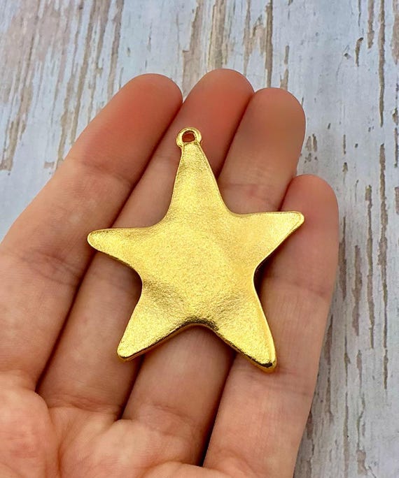 X-large Rounded Star Pendant,Artisan,Satin 18K Gold Plated,Big Stamping Charm,Galaxy,Made in USA,DIY Jewelry Findings,Boho,Wholesale,ST279