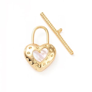 Heart Lock Toggle Clasp 18k Real Gold Plated, DIY Jewelry Making Supplies, Shiny Gold Findings, Wholesale Bulk Jewelry Component,Shell,Brass