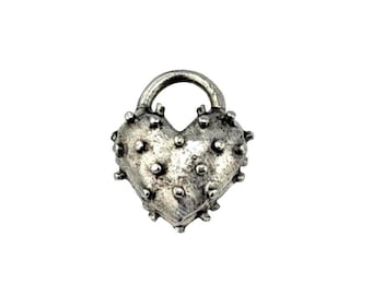 Spiky Puffy Heart Charm,Antiqued Pewter,Tiny Pendant,Boho Punk Findings,DIY Jewelry Making,Silver Charms for Bracelet,USA Made,PT376