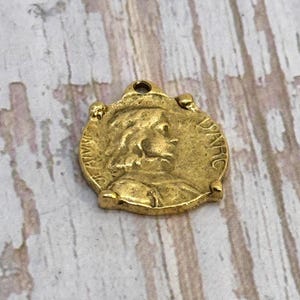 Joan of Arc Medal Antiqued 18k Gold Plated Charm, DIY Jewelry Making Supplies,Christian Charms,Religious Catholic Soldier Saint Pendant,Bulk