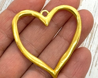Large Open Heart Pendant,Satin 18k Gold Plated,DIY Jewelry Making Supplies,Boho Charms,Large Findings Components,Wholesale,ST232