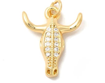 Bull Head Charm, Cowboy Micro Pave CZ Pendant,Western Pendant,Cubic Zirconia Cow Skull Charm,Cowgirl Jewelry,DIY Rodeo Jewelry,SY024