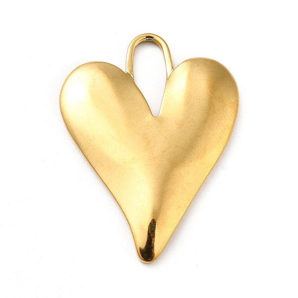 Large Elongated Heart Pendant, Real 18k Gold Plated, Shiny Gold Charms, DIY Jewelry Making Supplies, Boho Charms, Large Findings Components