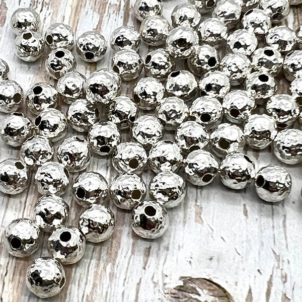 8mm Hammered Sterling Silver Beads, High Quality Round Metal Beads,Sterling Silver Findings, DIY Jewelry Making Supplies