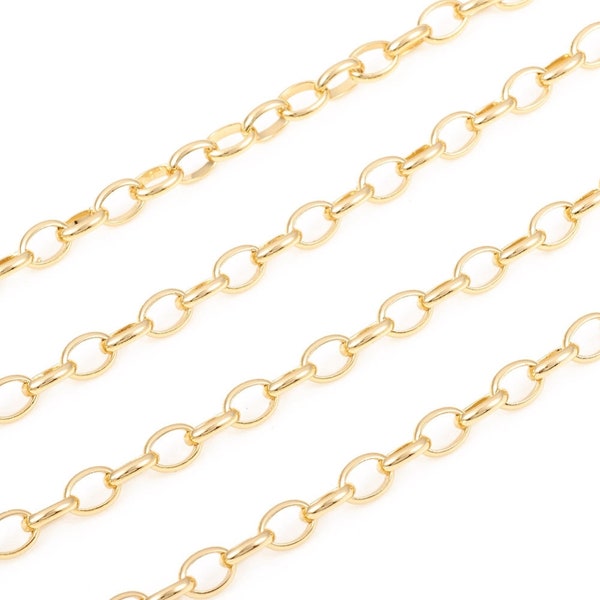 Real 18k Gold Plated Soldered Cable Chain, DIY Jewelry Making Supplies, Gold Findings, Chunky Chain, Square Links Chain, Chain by the Foot