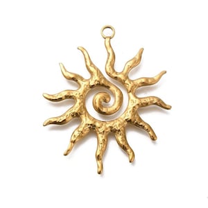 Hammered Spiral Sun Pendant, Stainless Steel, Jewelry Findings, DIY Jewelry Making Supplies, Boho Charms, Large Components,Statement Pendant