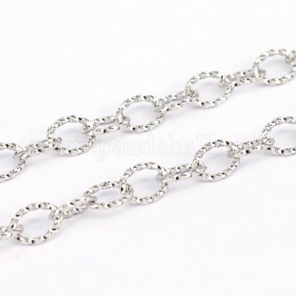 Stainless Steel textured Cable Chain, Silver Chain, Non tarnish Findings, Jewelry Making Supplies, Findings, Chain by the Foot, Large Chain