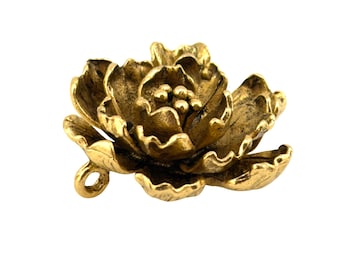 Gold Flower Charm, Antiqued 18k Gold Plated Findings,Boho Artisan Pendant,DIY Jewelry Supplies,Wholesale Floral Charms,AG607