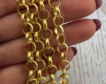 Cadena Rolo martillada, alta calidad, cadena Belcher, componentes chapados en oro satinado de 18k, suministros para la fabricación de joyas DIY, cadenas de cable redondas, S067-CH